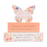 Lovely Butterfly Floral Wooden Stacking Block Plaque - White