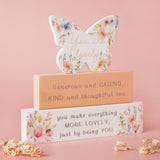 Lovely Butterfly Floral Wooden Stacking Block Plaque - White