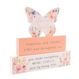 Lovely Butterfly Floral Wooden Stacking Block Plaque - White