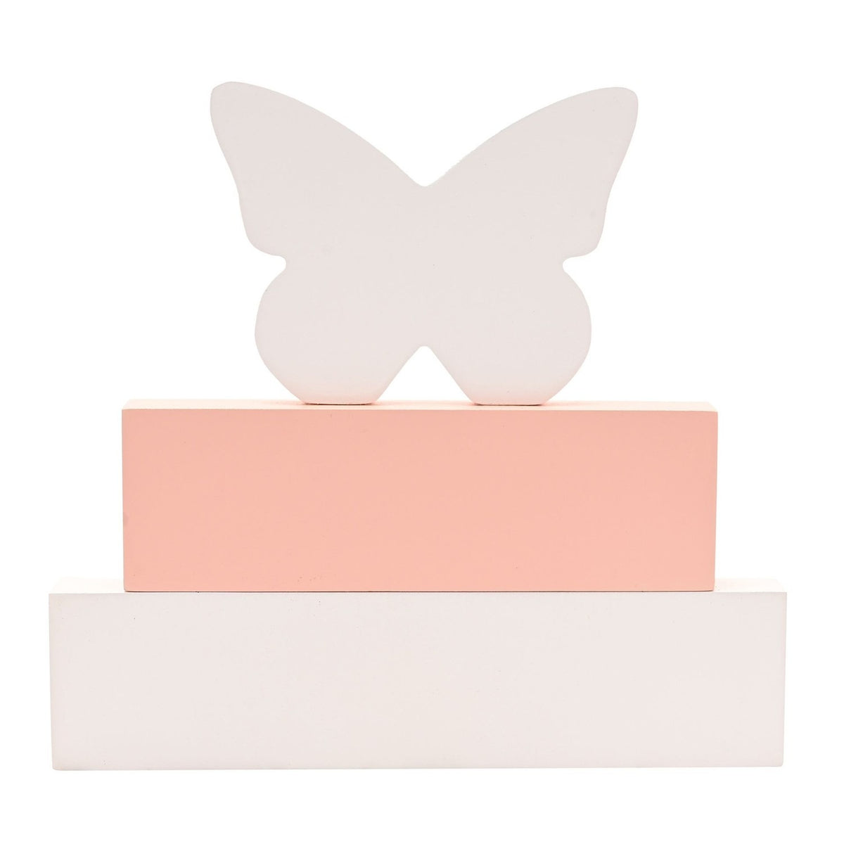 Lovely Butterfly Floral Wooden Stacking Block Plaque - White