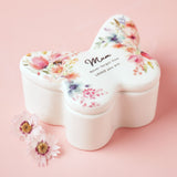 Mum Watercolour Floral Butterfly Glass Trinket Box - White