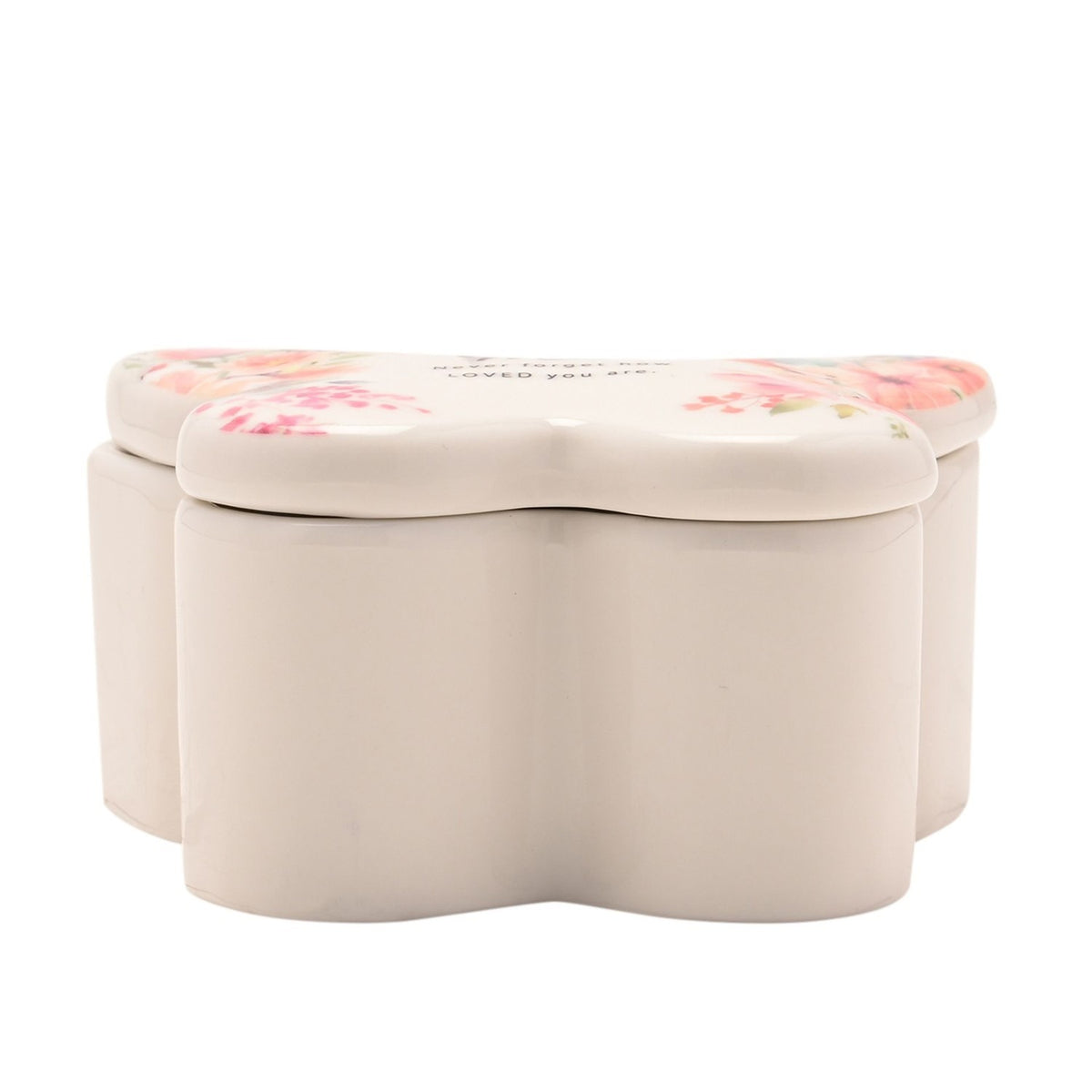 Mum Watercolour Floral Butterfly Glass Trinket Box - White