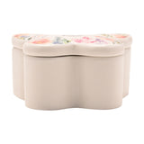 White butterfly-shaped glass trinket box with lift-off lid, floral watercolour print and "Sisters Always Friends Forever" script on top, shown on a plain white background.