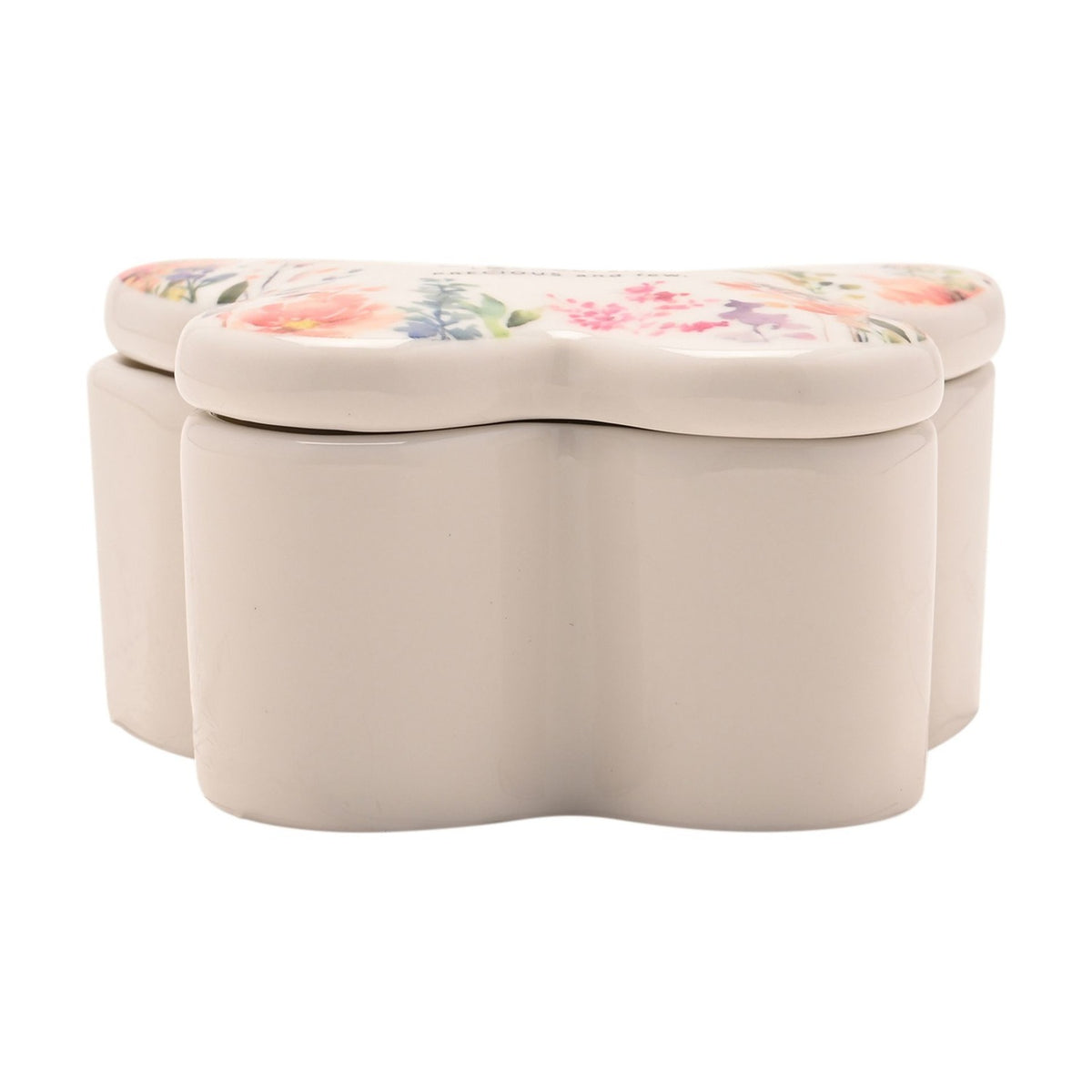 Friends Butterfly Glass Trinket Box with Floral Lid - White