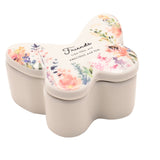 Friends Butterfly Glass Trinket Box with Floral Lid - White