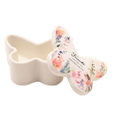 Friends Butterfly Glass Trinket Box with Floral Lid - White