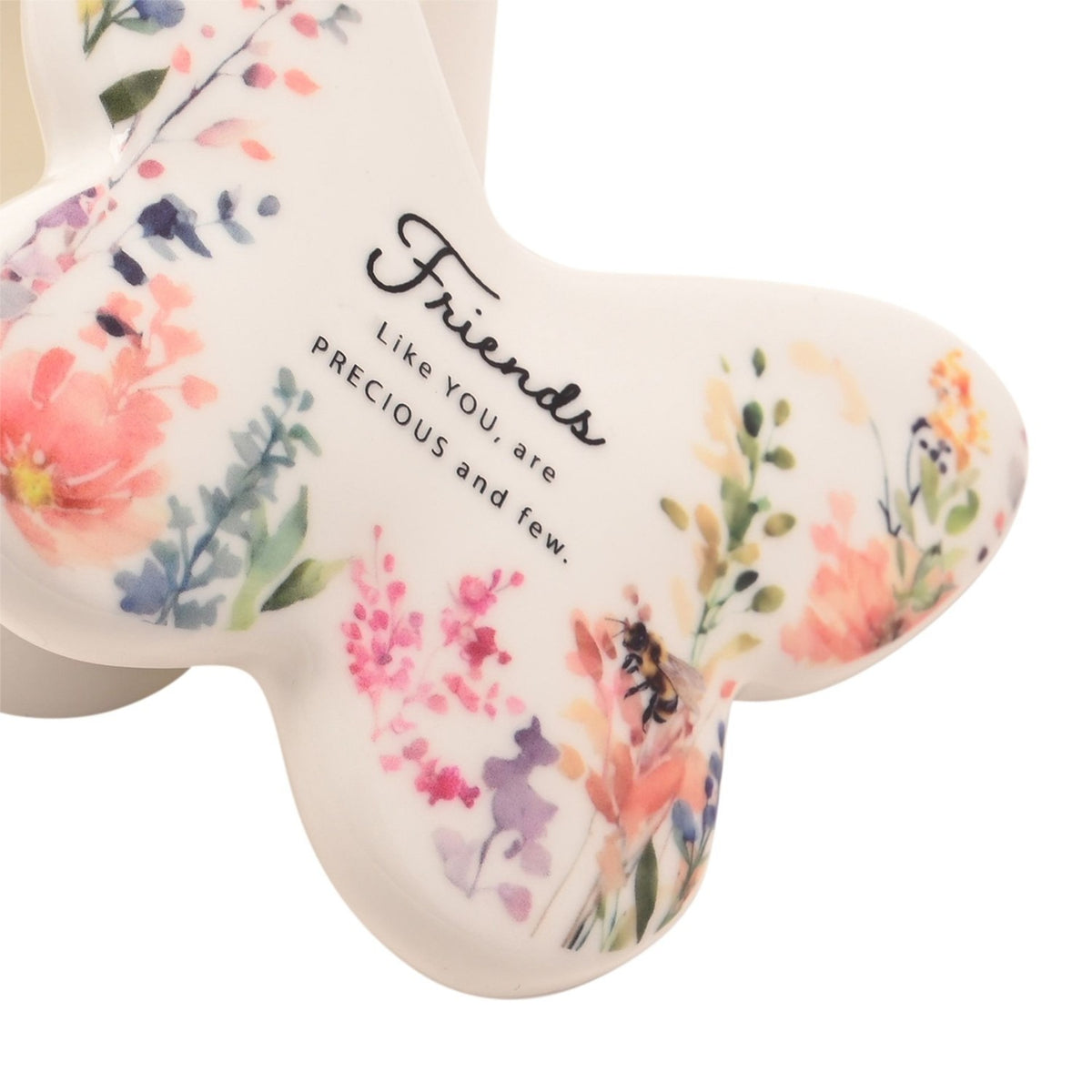 Friends Butterfly Glass Trinket Box with Floral Lid - White