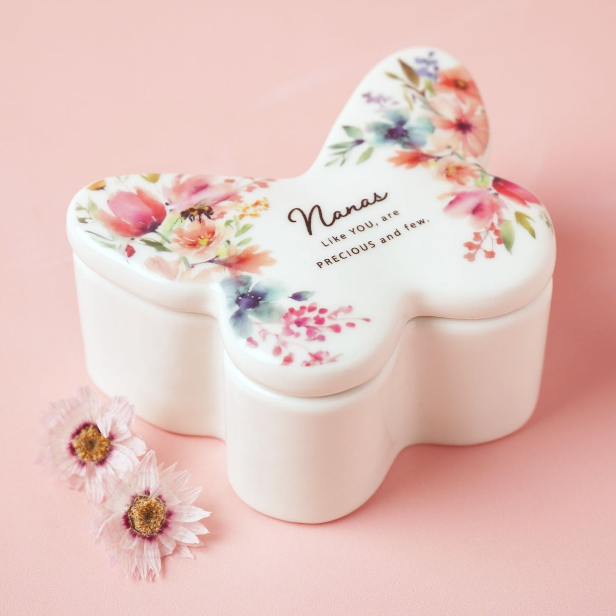 Nanas Like You Butterfly Glass Trinket Box with Lid - White