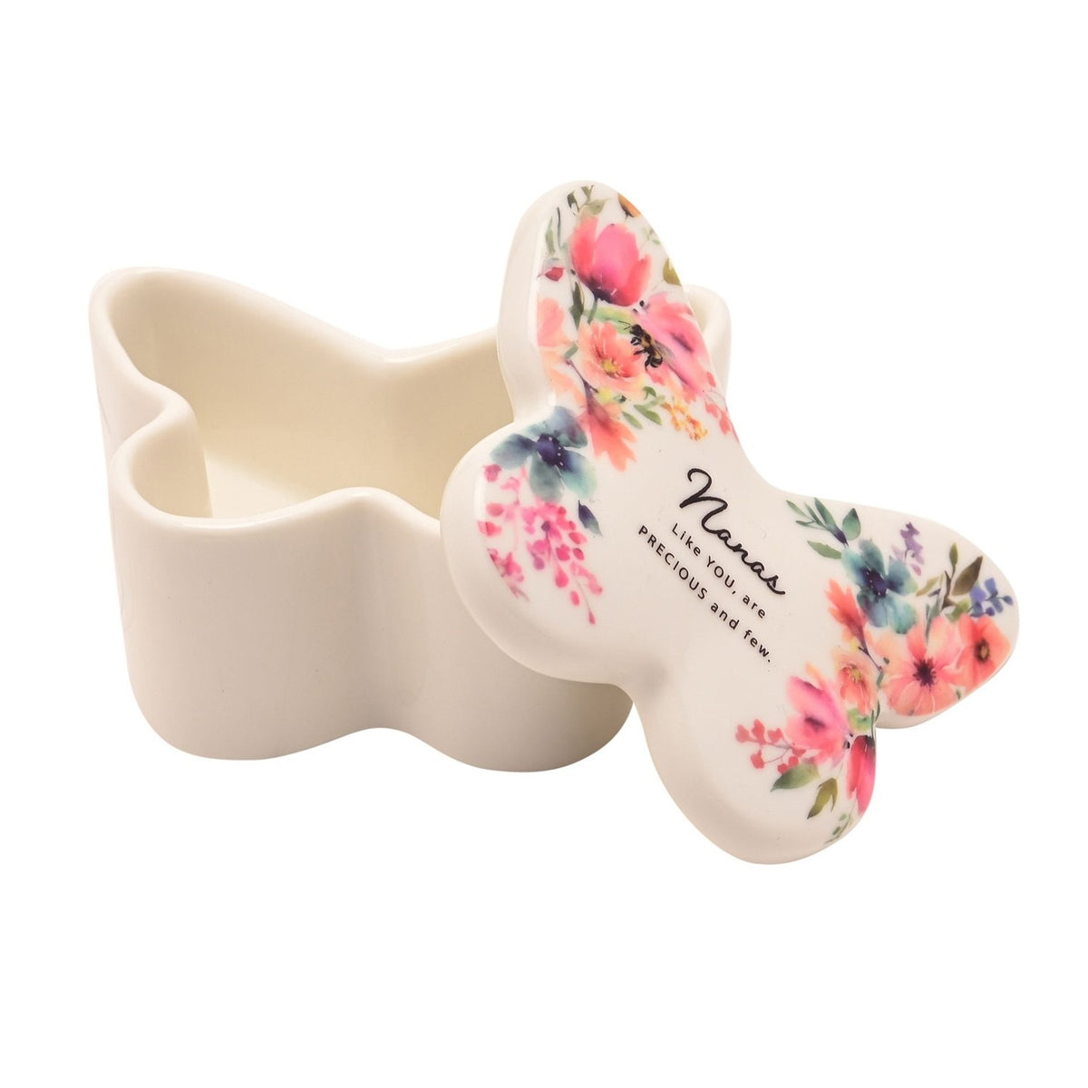 Nanas Like You Butterfly Glass Trinket Box with Lid - White