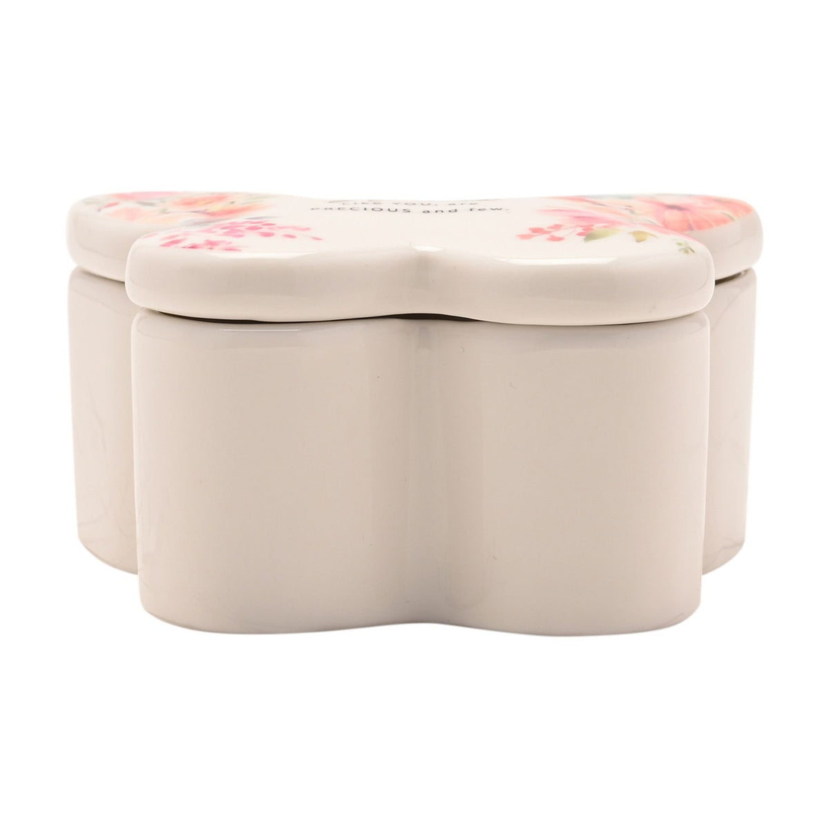 Aunties Like You Floral Butterfly Glass Trinket Box - White