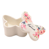 White glass butterfly-shaped trinket box with floral print lid reading "You are so VERY Special," plain white base, shown open on a white background.