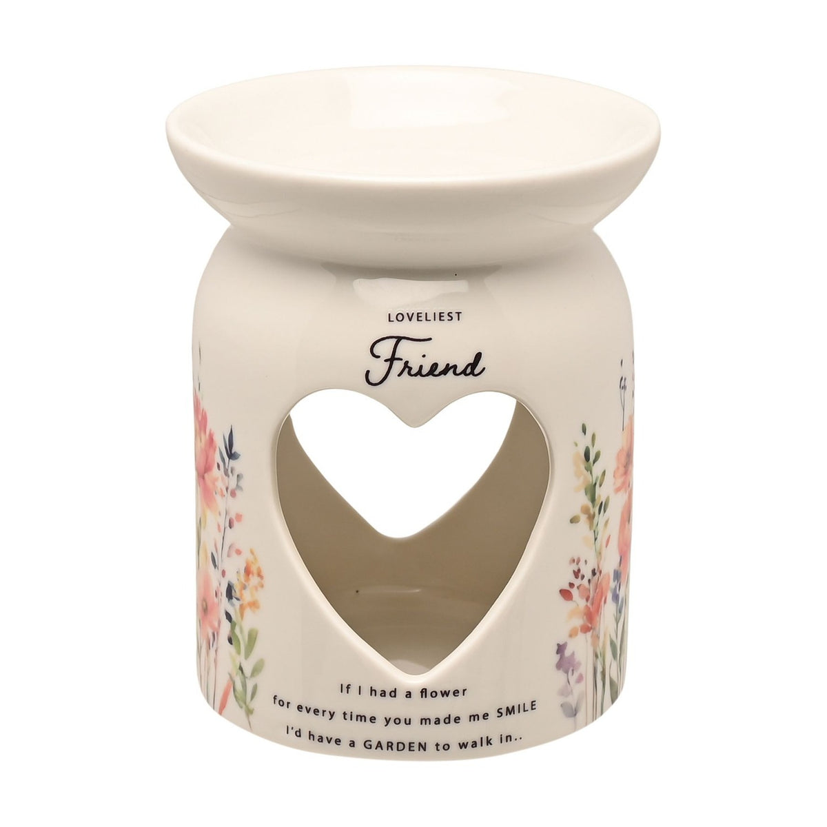 Loveliest Friend Heart Cut-Out Glass Wax Melt Burner - White