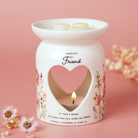 Loveliest Friend Heart Cut-Out Glass Wax Melt Burner - White