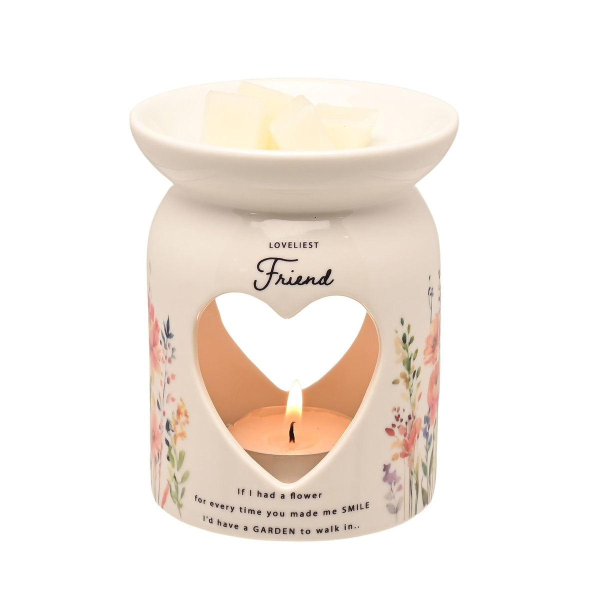 Loveliest Friend Heart Cut-Out Glass Wax Melt Burner - White