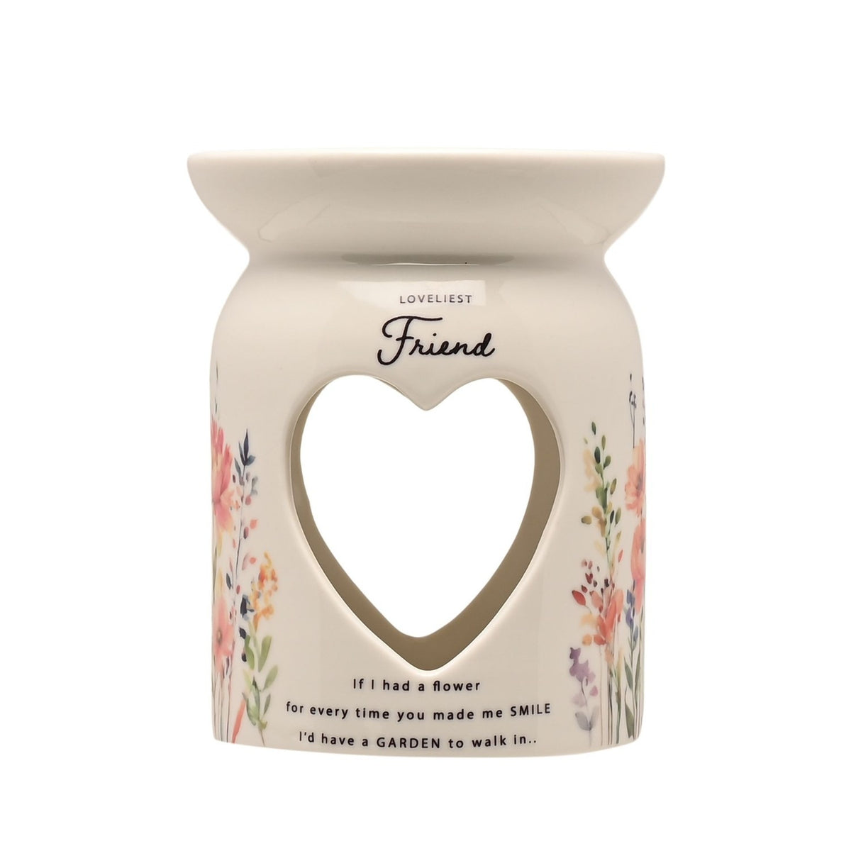 Loveliest Friend Heart Cut-Out Glass Wax Melt Burner - White