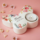 Friends Quote Butterfly Glass Tealight Candle Holder - White