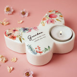 Grandma Butterfly Glass Tealight Candle Holder - White