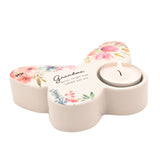 Grandma Butterfly Glass Tealight Candle Holder - White
