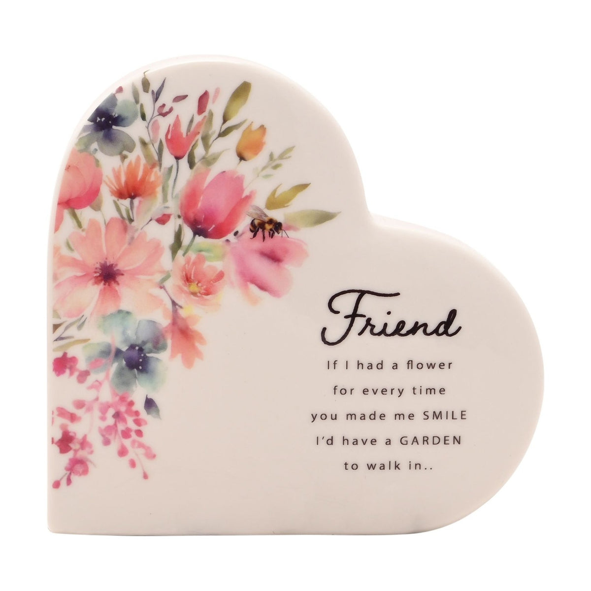 Friend Watercolour Floral Heart Ceramic Decoration - White