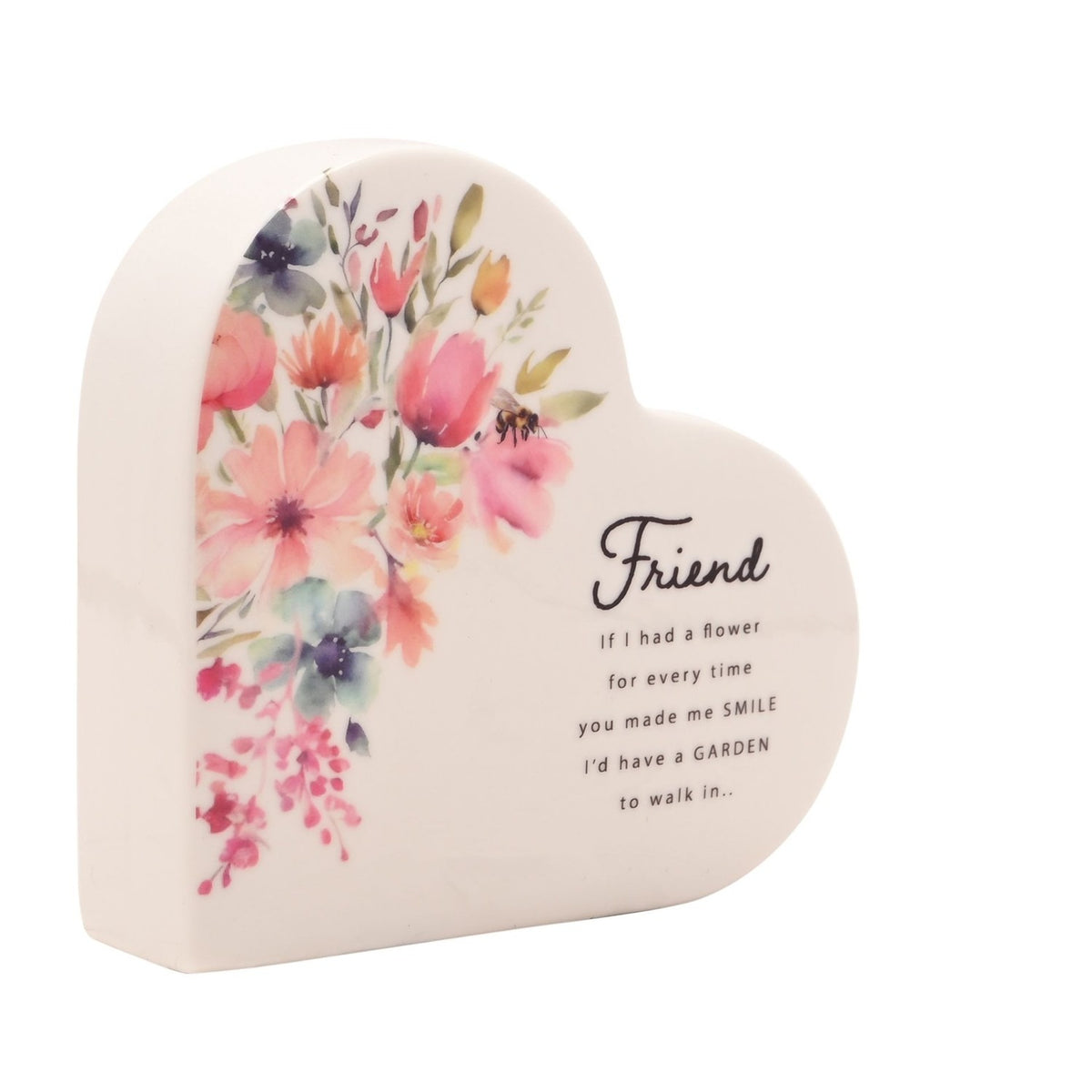 Friend Watercolour Floral Heart Ceramic Decoration - White