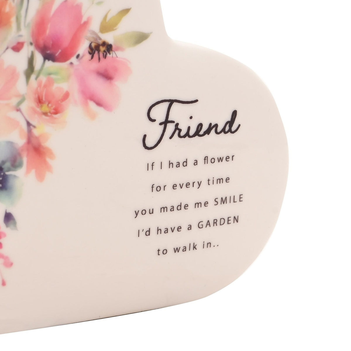 Friend Watercolour Floral Heart Ceramic Decoration - White