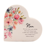 Nan Watercolour Floral Heart Ceramic Decoration - White