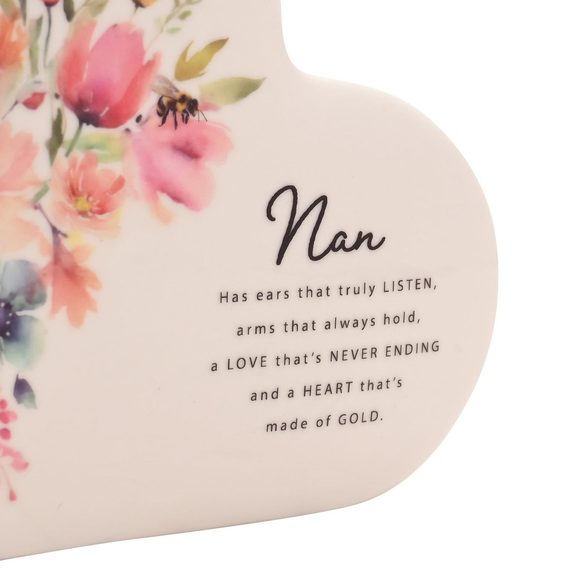 Nan Watercolour Floral Heart Ceramic Decoration - White