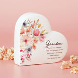 Grandma Watercolour Floral Ceramic Heart Decoration - White