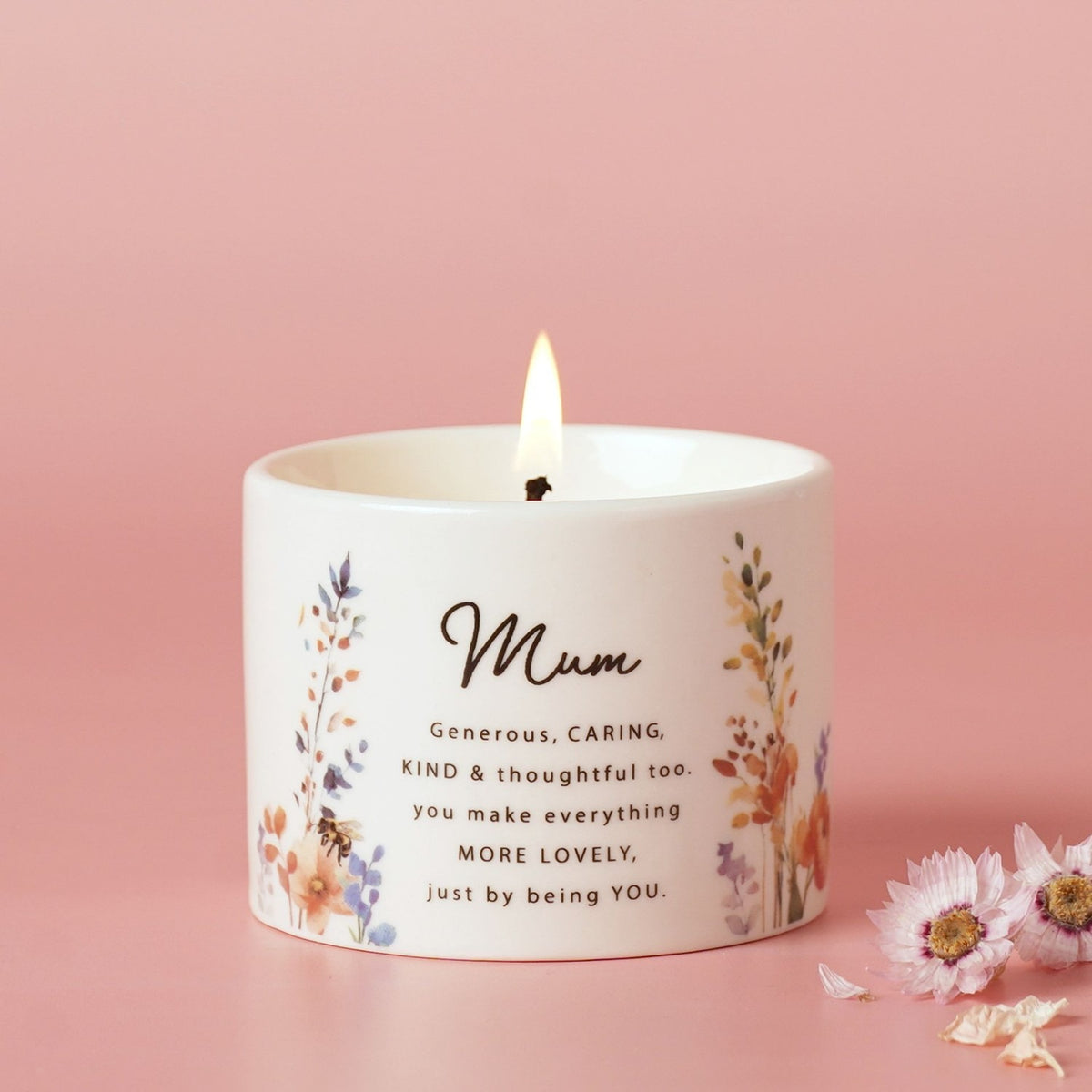 Mum Floral and Bee Ceramic Scented Candle 100g - Off White