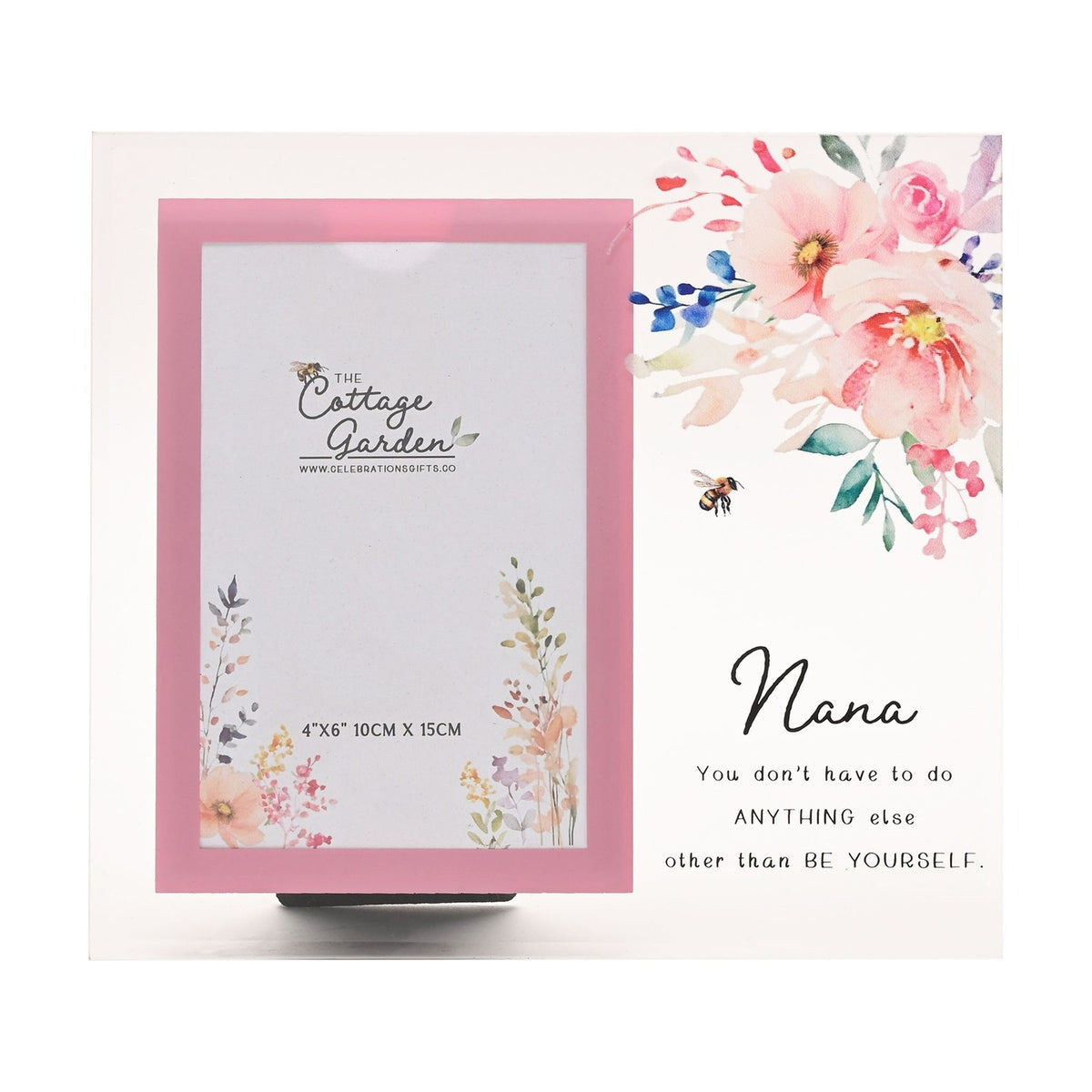 Nana Floral Bee Glass Photo Frame with Pink Border - Clear