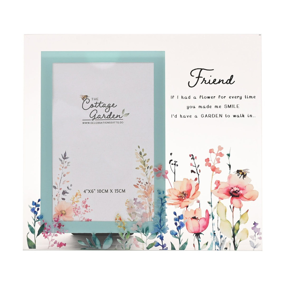 Friend Floral Freestanding Glass Photo Frame 6 x 4in - Clear