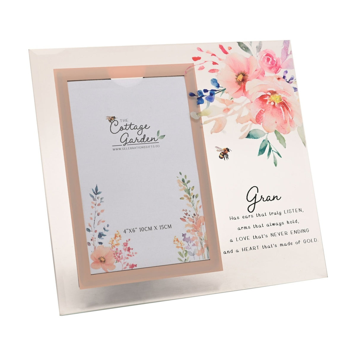 Gran Watercolour Floral Glass Photo Frame 6 x 4in - Clear