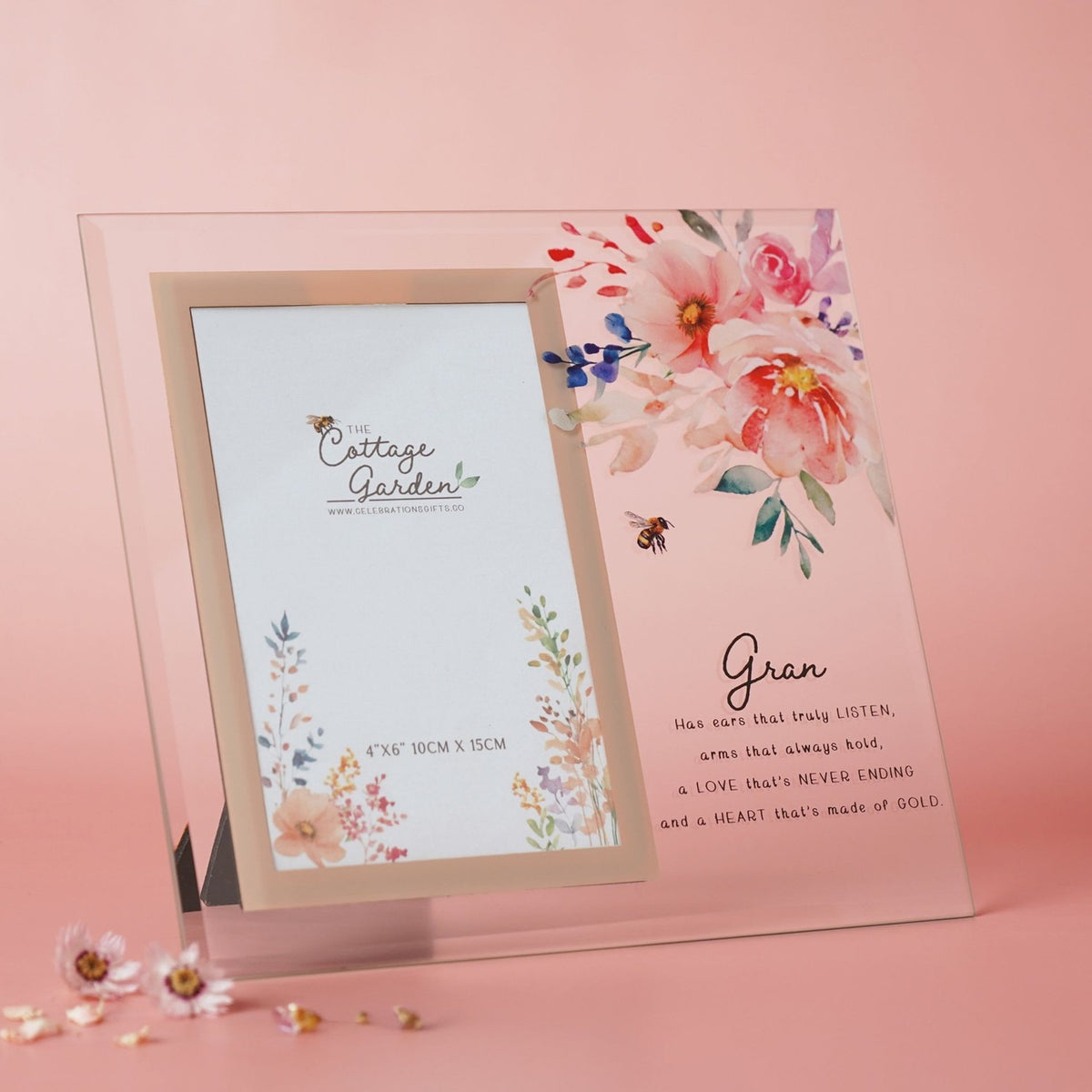 Gran Watercolour Floral Glass Photo Frame 6 x 4in - Clear