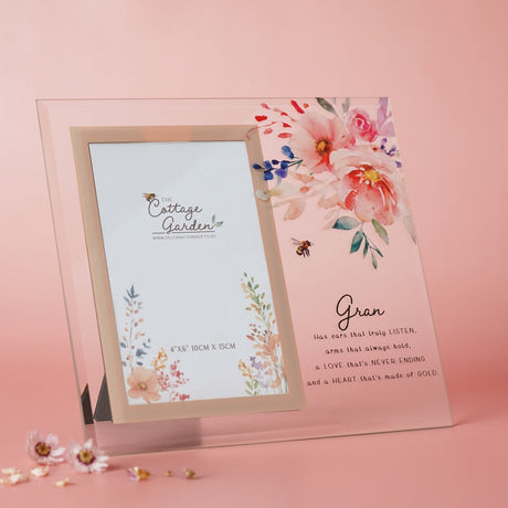 Gran Watercolour Floral Glass Photo Frame 6 x 4in - Clear