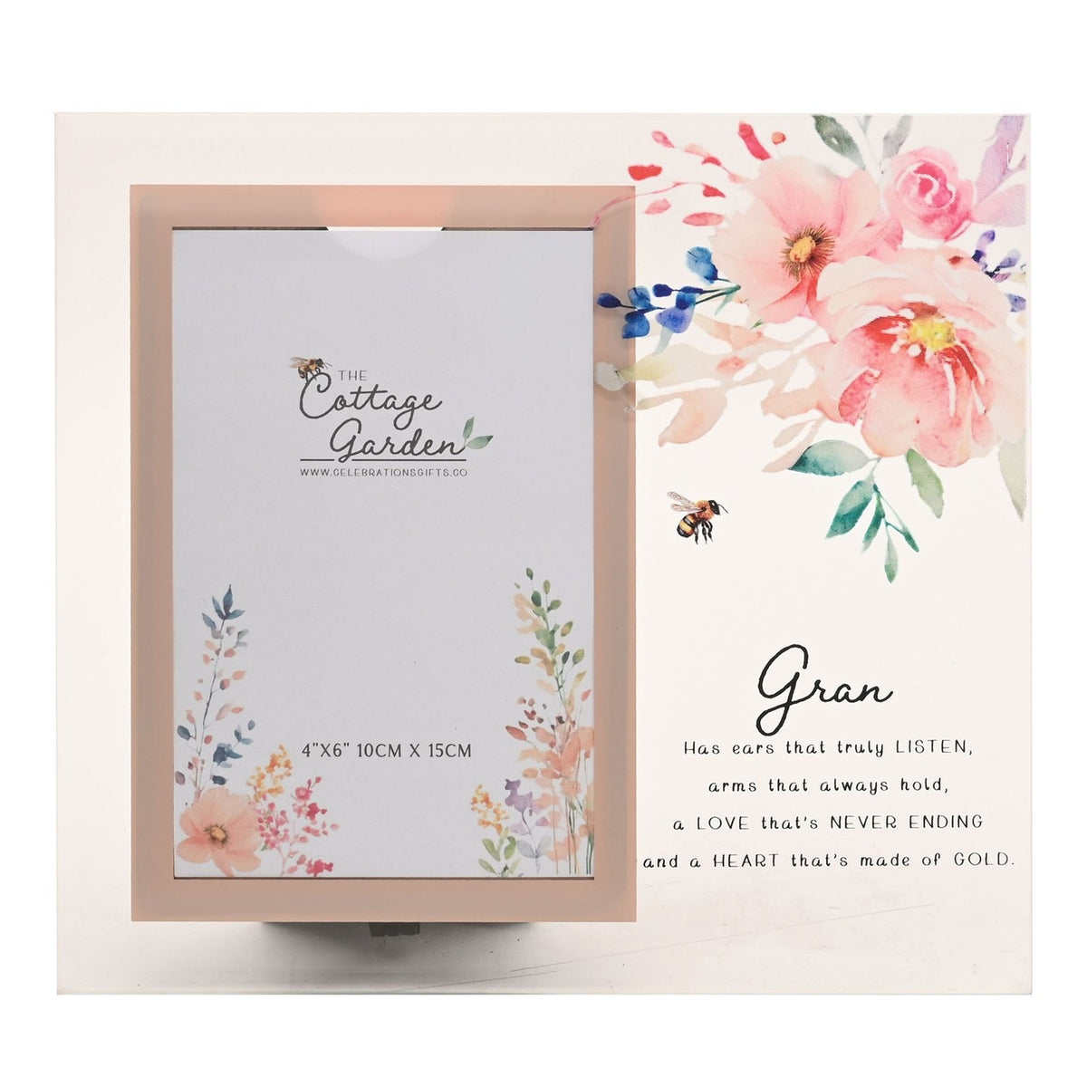 Gran Watercolour Floral Glass Photo Frame 6 x 4in - Clear