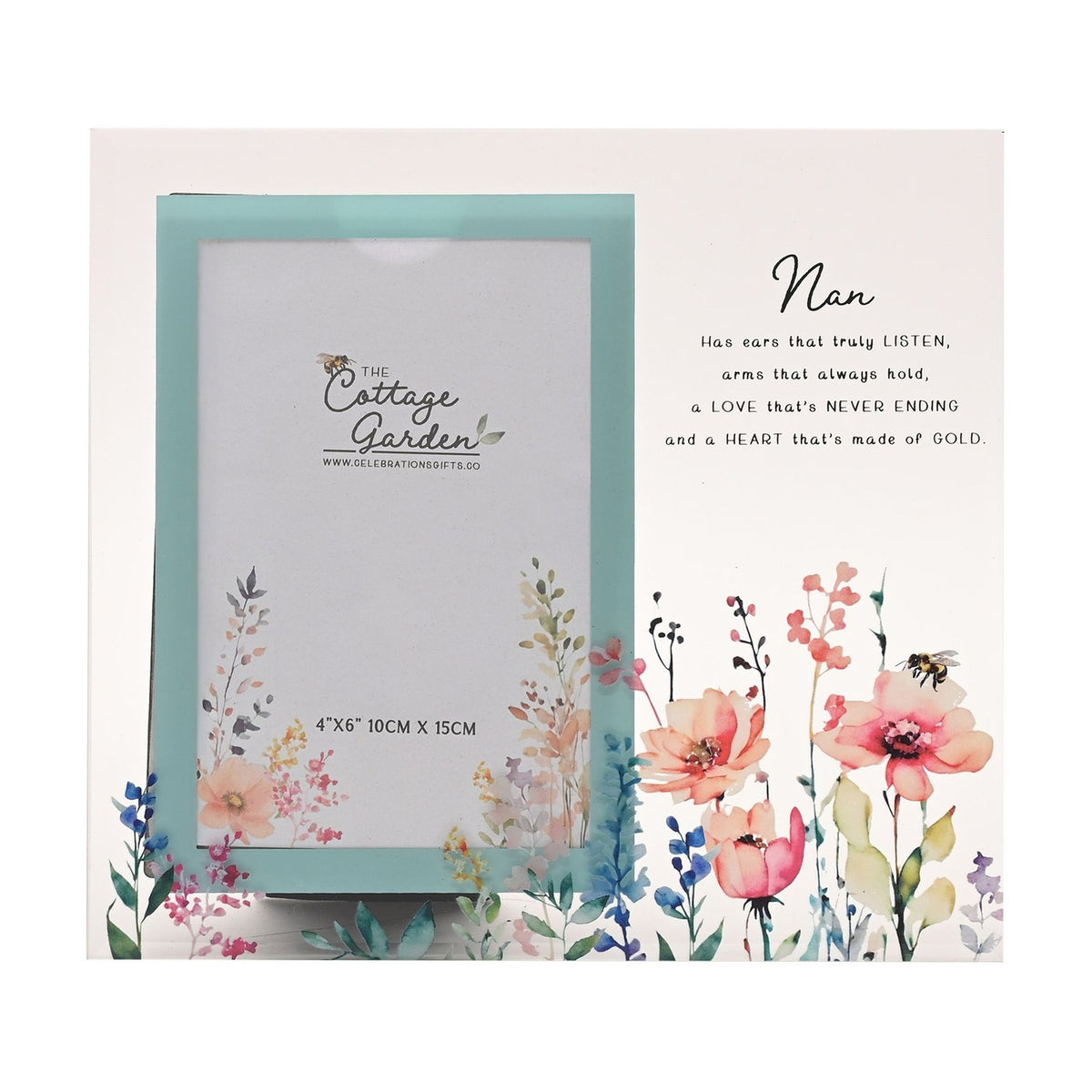 Nan Wildflower and Bee Glass Photo Frame 6 x 4in - Clear