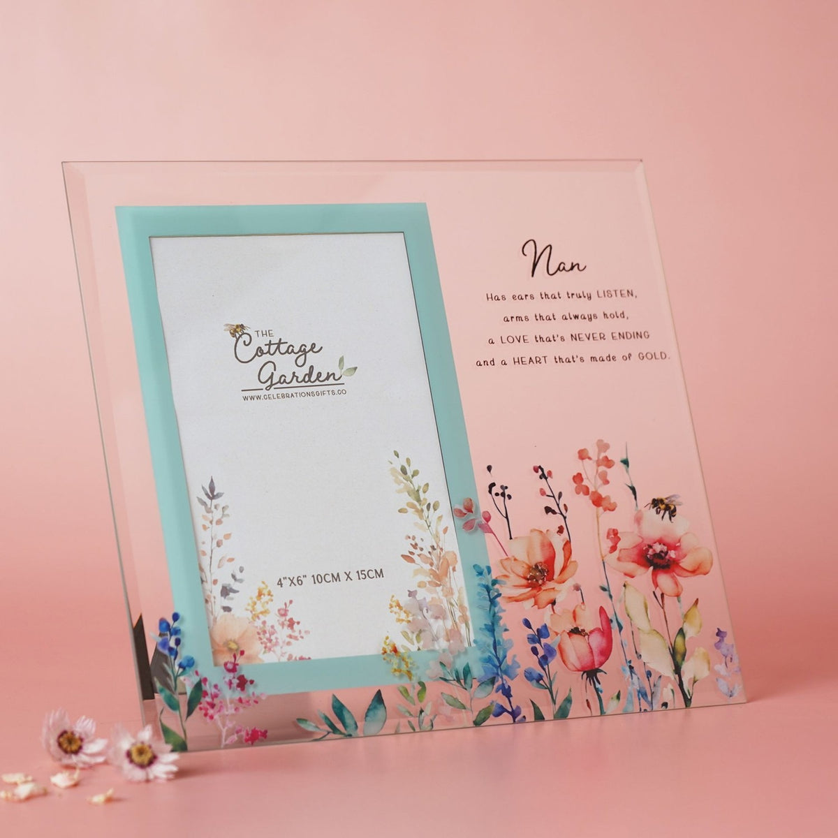Nan Wildflower and Bee Glass Photo Frame 6 x 4in - Clear