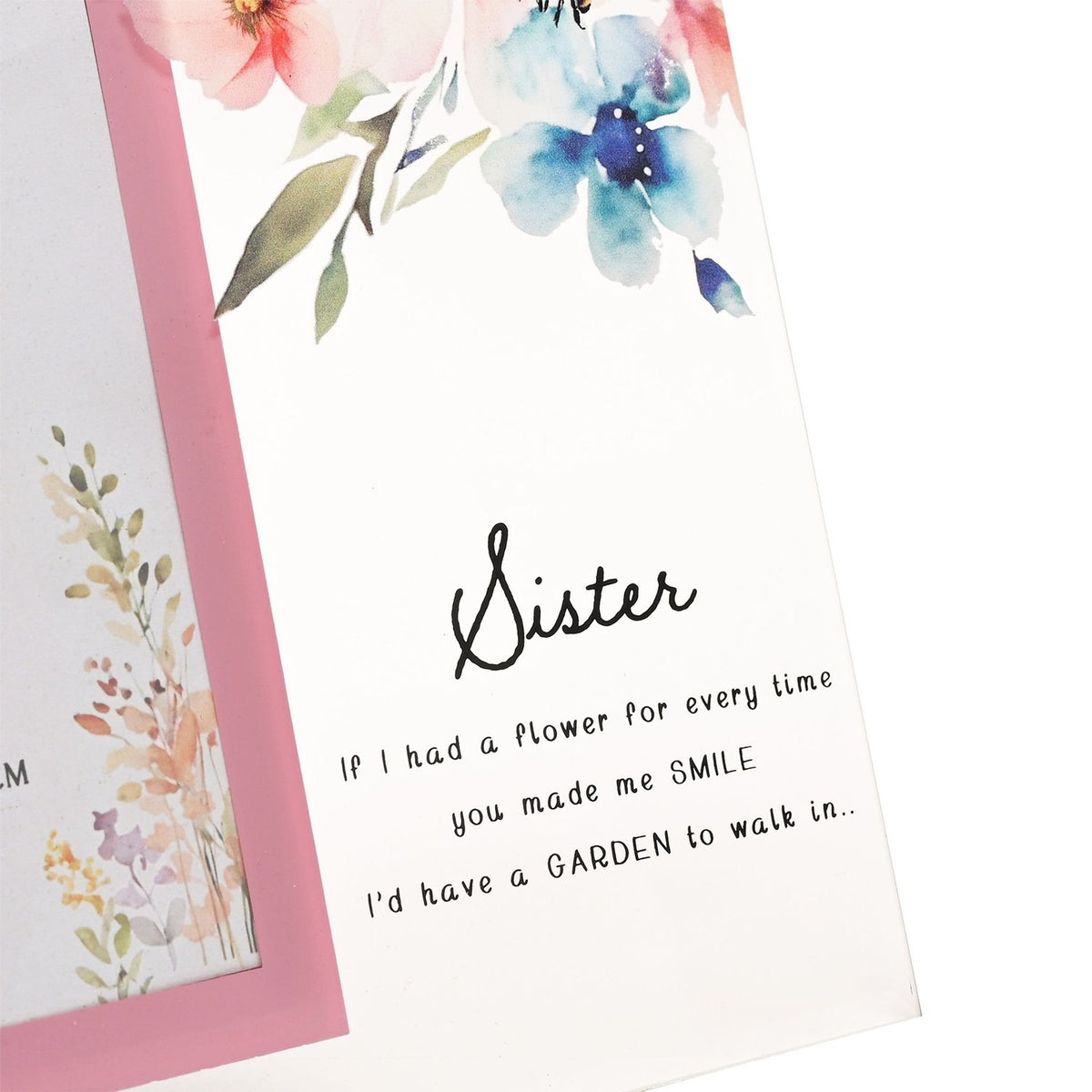 Sister Floral Freestanding Glass Photo Frame - Clear & Pink