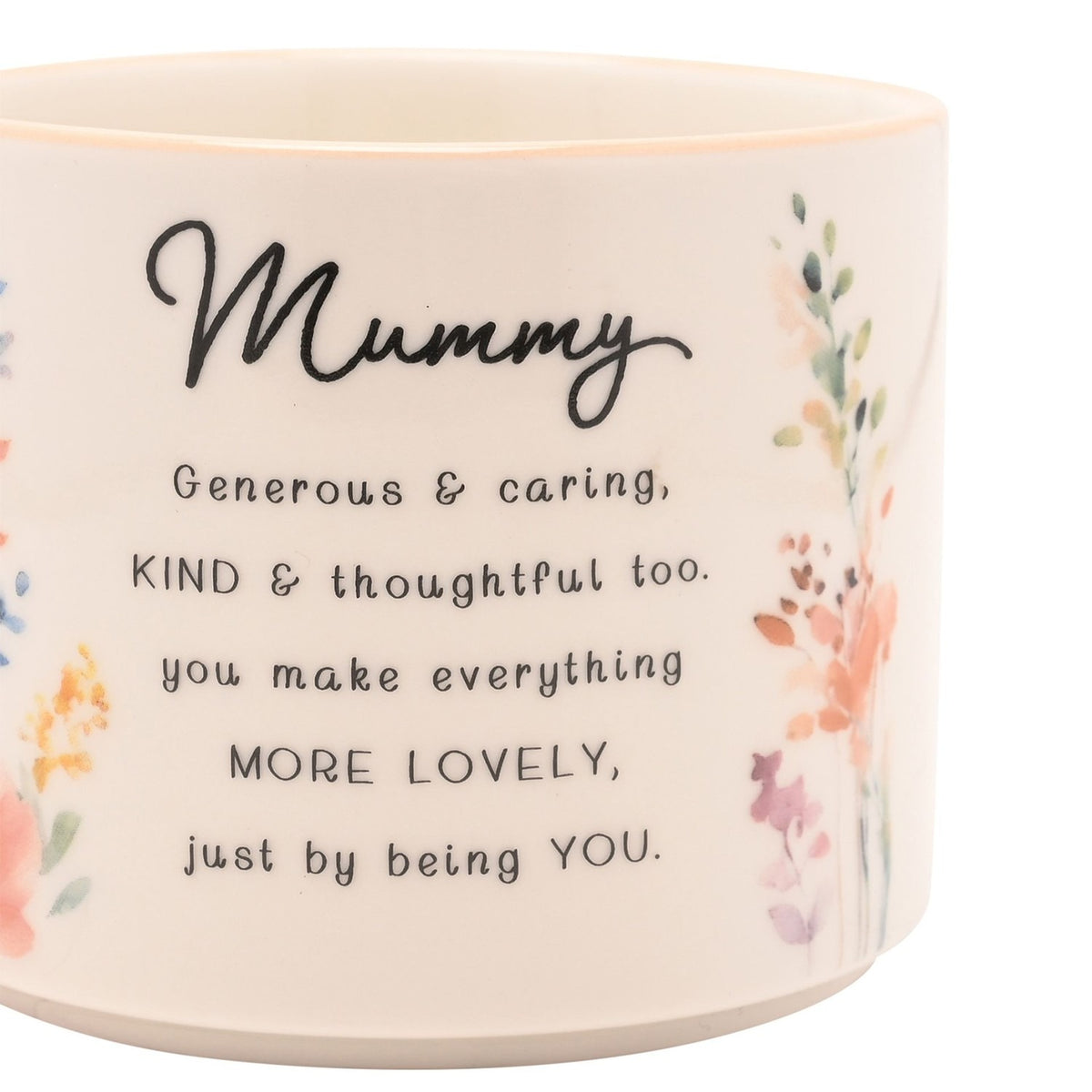 Mummy Floral Stoneware Mug with Peach Handle 300ml - White