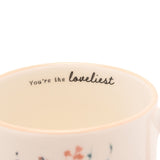Mummy Floral Stoneware Mug with Peach Handle 300ml - White