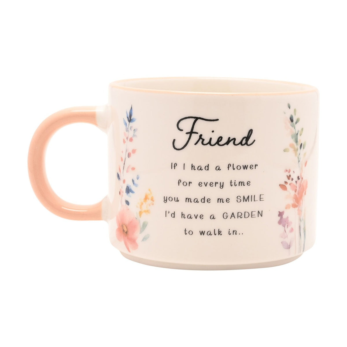 Friend Floral Stoneware Mug with Peach Handle 300ml - Cream