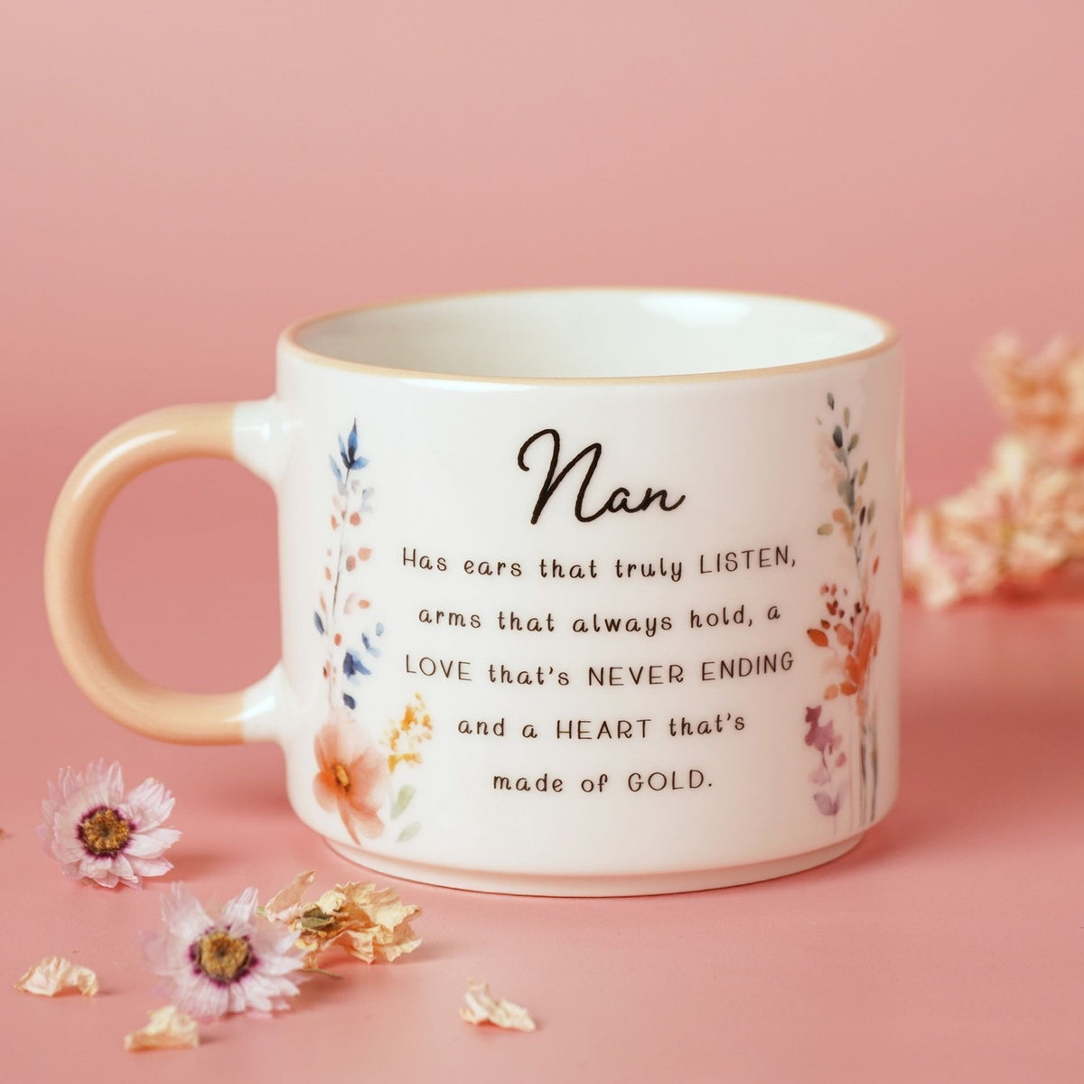 Nan Verse Wildflower and Bee Stoneware Mug 300ml - Peach