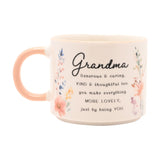 Grandma Floral Stoneware Mug with Peach Handle 300ml - White