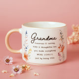 Grandma Floral Stoneware Mug with Peach Handle 300ml - White