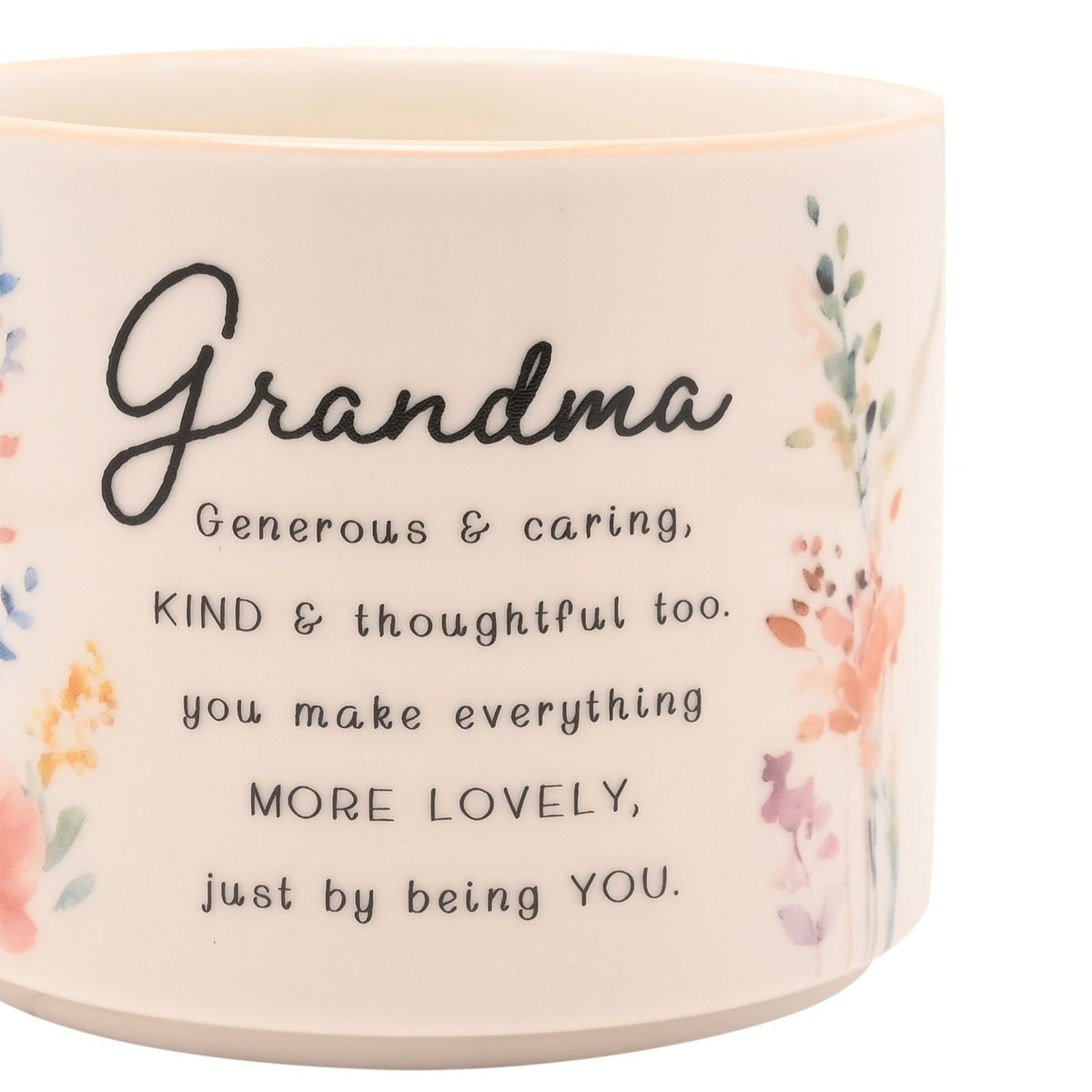 Grandma Floral Stoneware Mug with Peach Handle 300ml - White