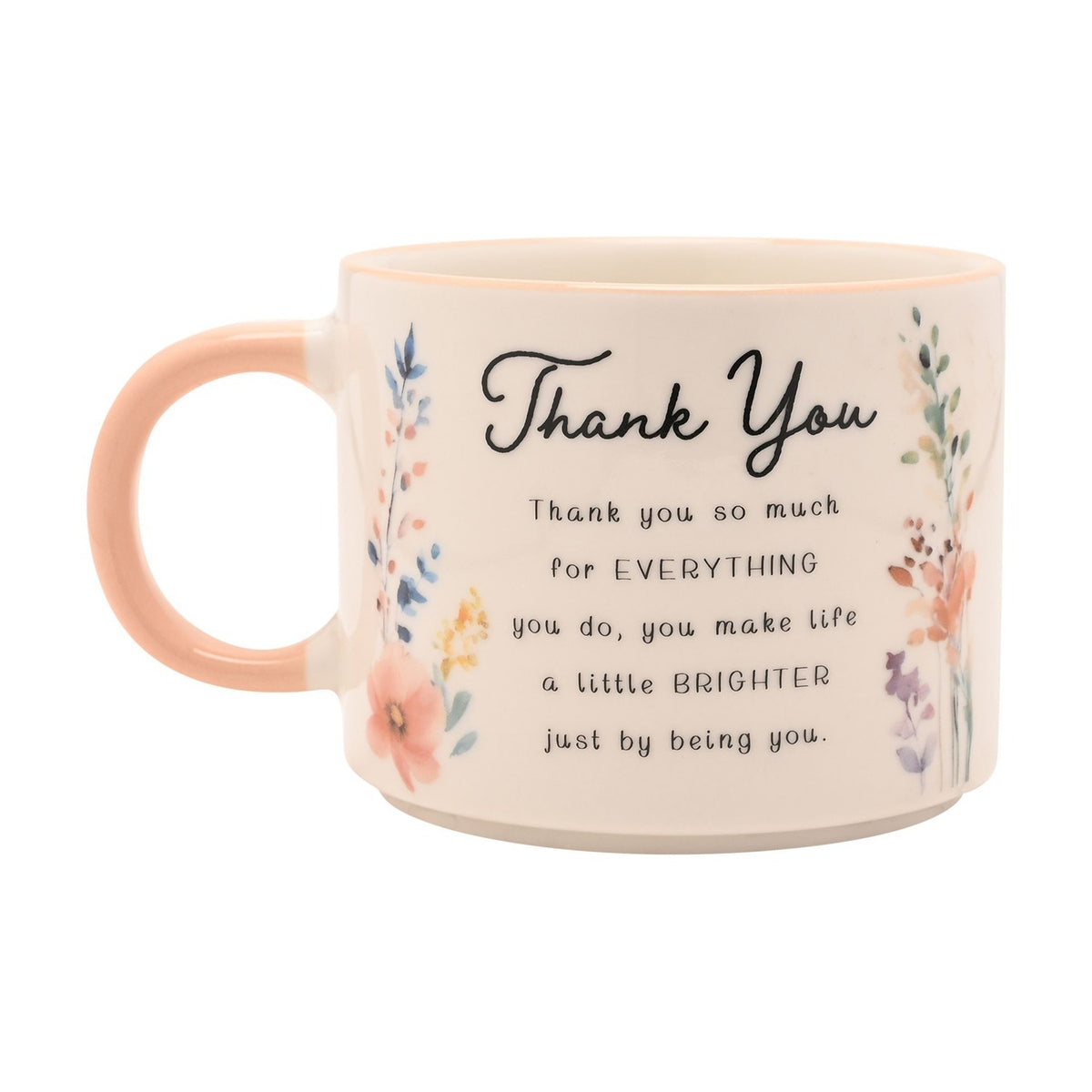 Thank You Floral Stoneware Mug 300ml - Off White & Peach