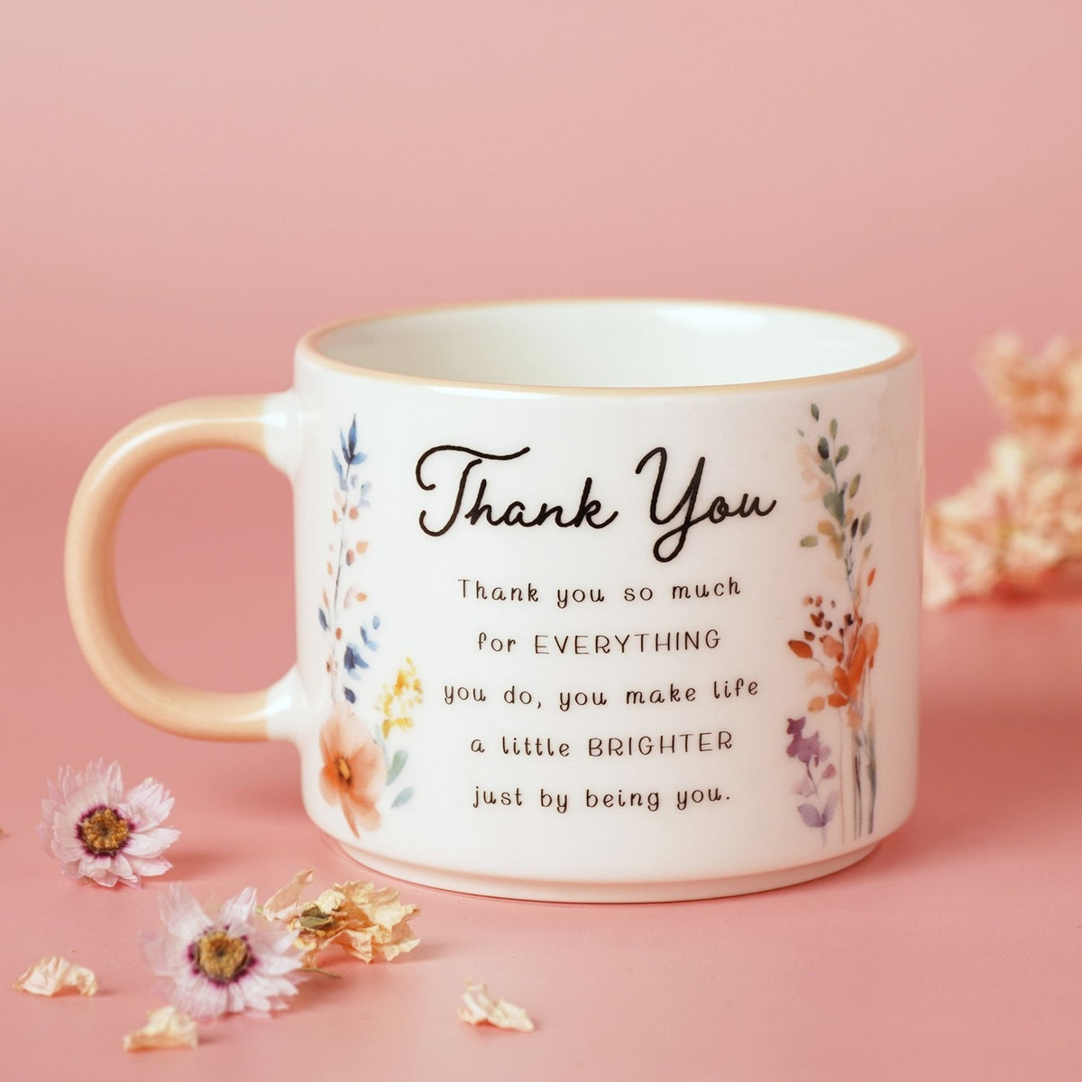 Thank You Floral Stoneware Mug 300ml - Off White & Peach