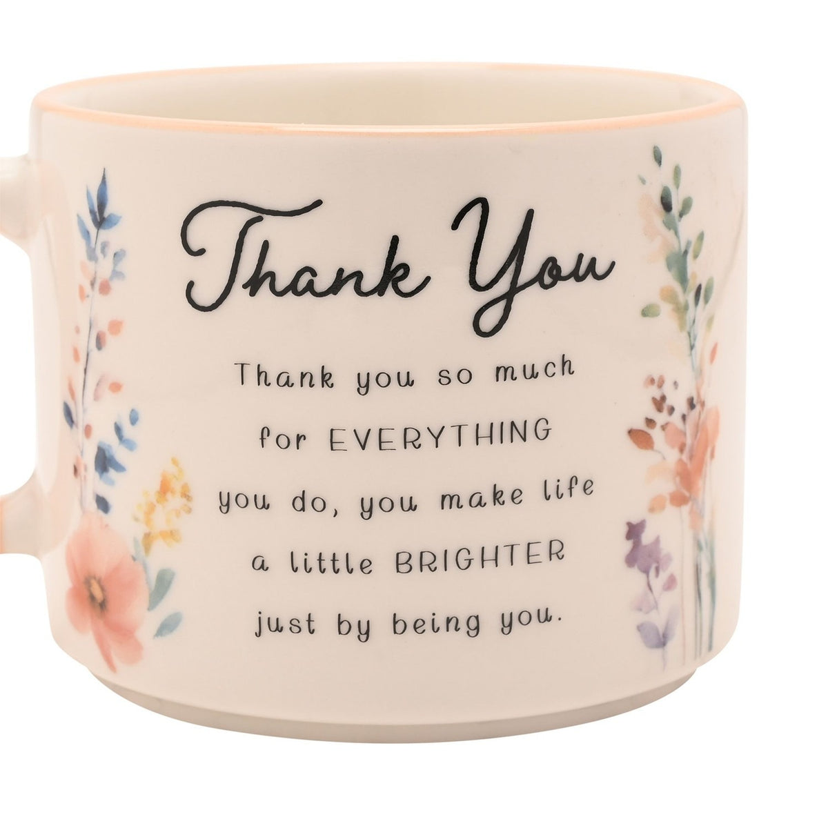 Thank You Floral Stoneware Mug 300ml - Off White & Peach