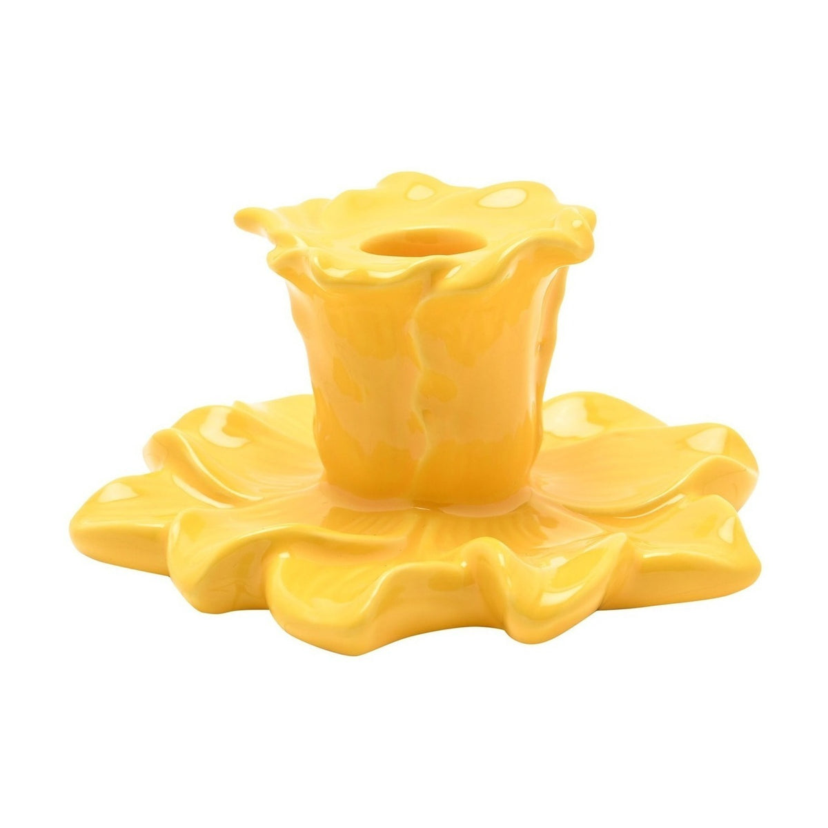 Daffodil Ceramic Candle Holder with Petal Base - Yellow