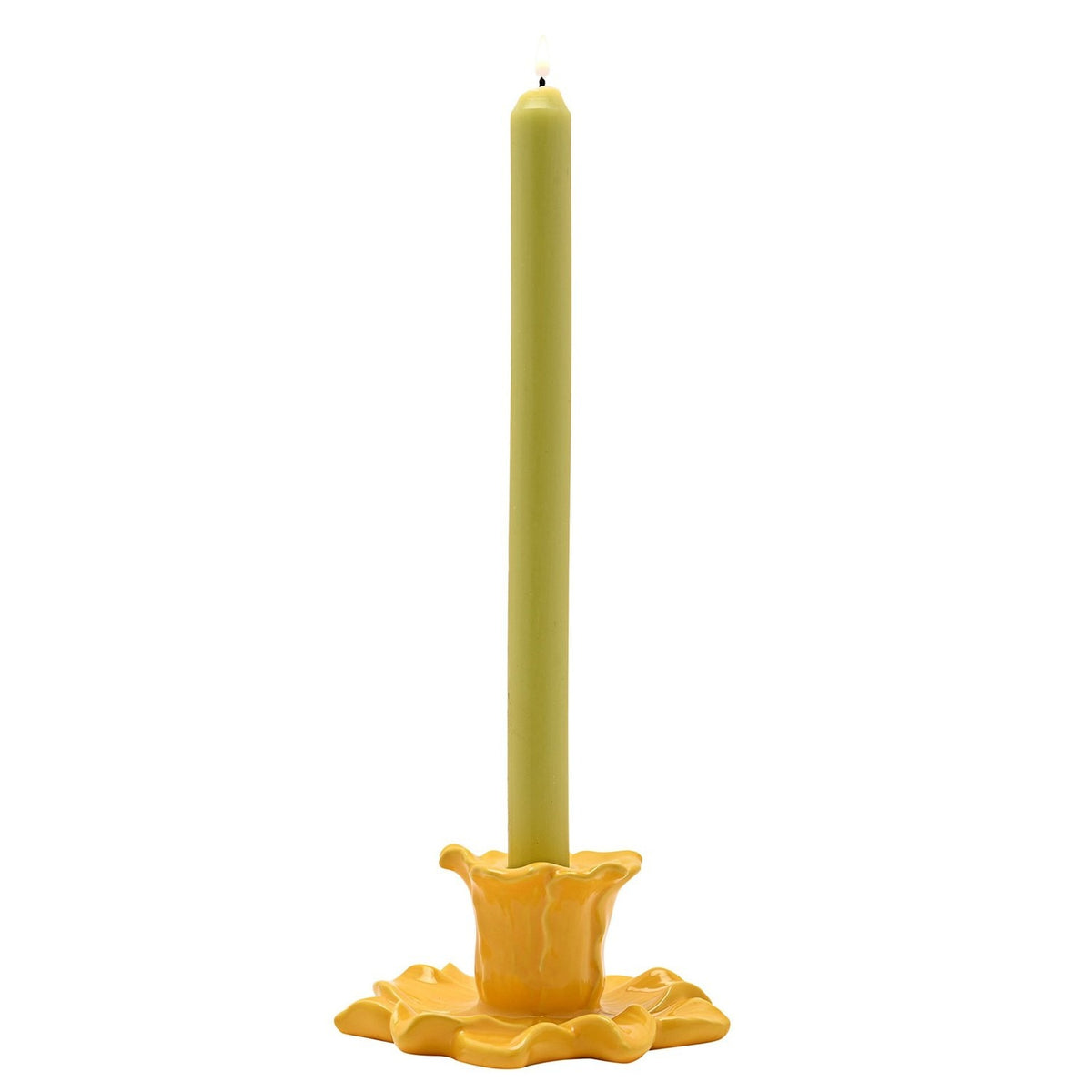 Daffodil Ceramic Candle Holder with Petal Base - Yellow